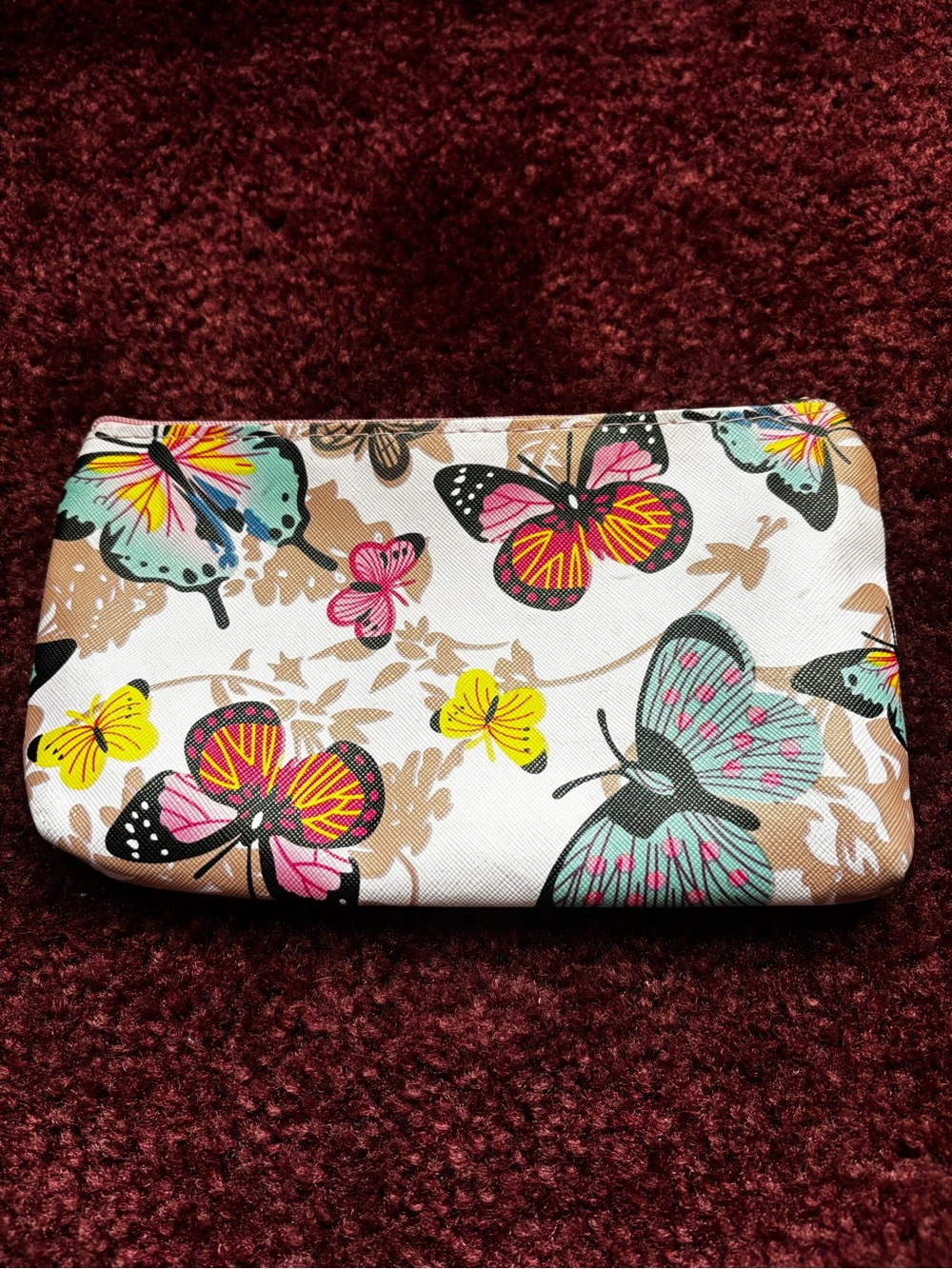Butterfly Print  Pouch - White, Pink, Teal, Yellow